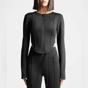 Maniere De Voir Black Zip-Up Long Sleeve Top